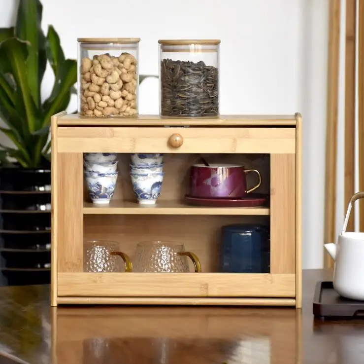 Kitchen supplies multifunctional household bamboo cabinets large capacity double-layer bread storage box