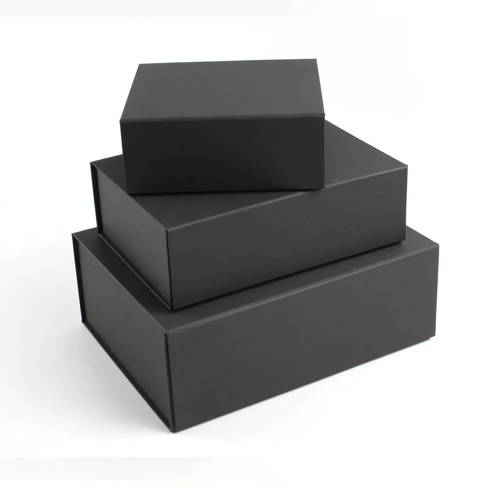 Manufacturer Custom Logo Large Black Foldable Magnetic Closure Cardboard Gift Paper Box For Clothes Shoes T shirts