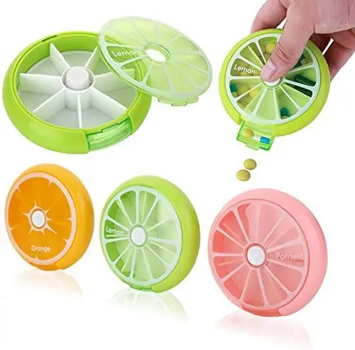 2024 Wholesale Plastic 7 Days Pills Organizer Round Colorful Fruit Weekly Medicine Box