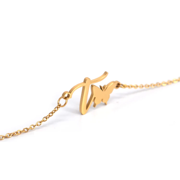 
Customized Stainless Steel Gold Plated Personalised Butterfly Anklet 