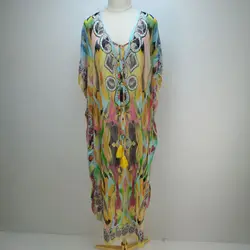 Wholesale Women Plus Size Cover Up Dresses Long Bikini Swimsuit Cover Ups Lingerie Abaya Print Chiffon Beach Cover Up