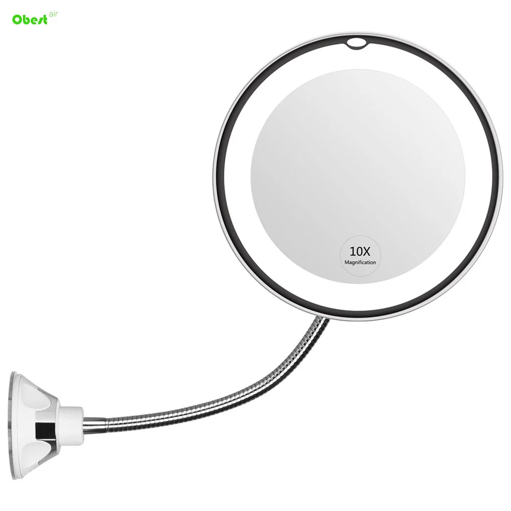 10x Magnifying Flexible Gooseneck Makeup Mirror With Led Light Bathroom Suction Cup 7 Inch