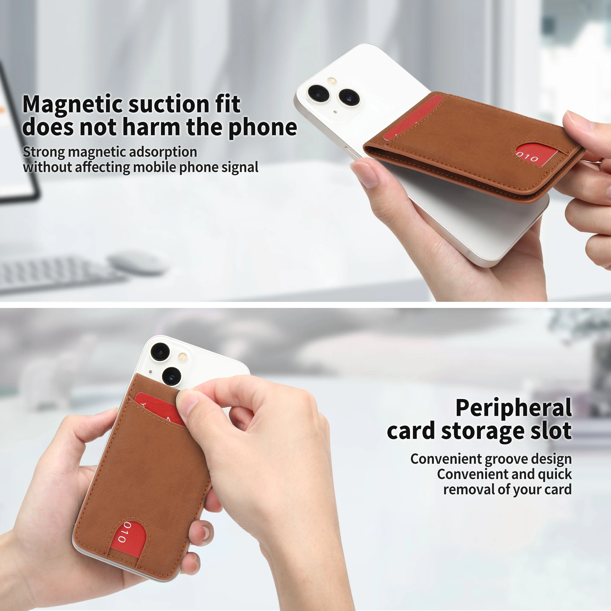 Custom Leather Card Case Magnetic Phone Wallet RFID Blocking Slim Credit Card Holder Minimalist Magnetic Phone Holder