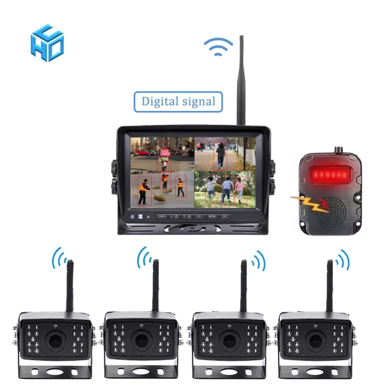 BSD Wireless 2.4Ghz  4 Cameras Blind Spot Detect Pedenstrain Car Truck BSD Warning System For Trailer Pickup Folk lift