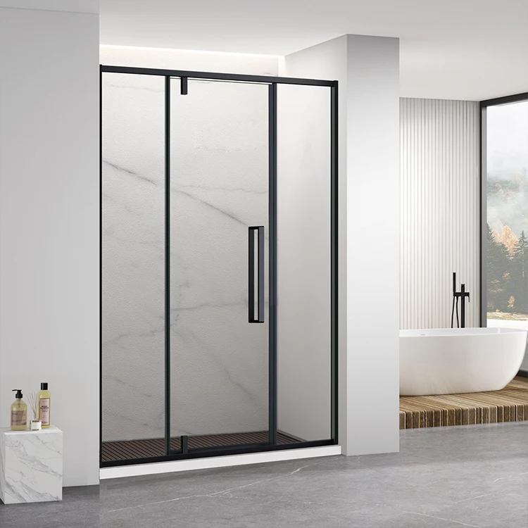 Made in China Bathroom Design Stainless Steel 304 Black Frame Pivot Shower Glass Door