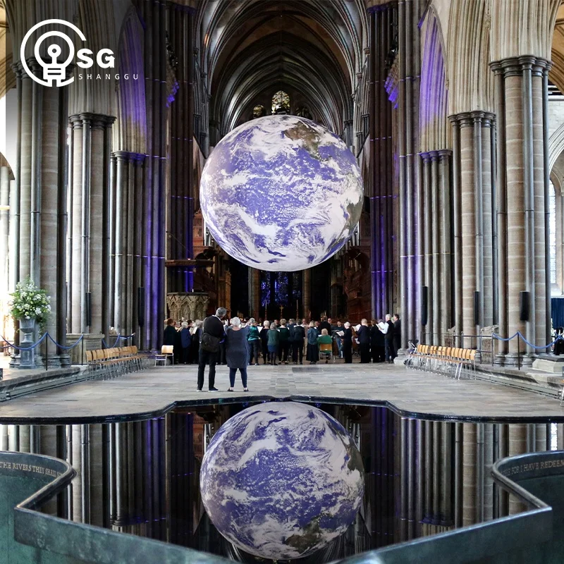 Popular Planet Earth Moon Glowing Globe Art Pendant Light Shopping Mall Holidays Decorative Landscape Lighting