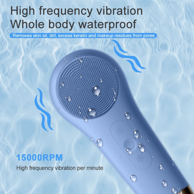 Silicone Cordless Electric Face Skin Scrubber Home Use Hot and Cold Facial Cleaning Brush