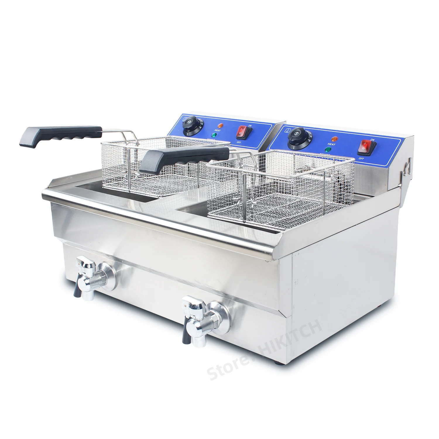 New 132V electric deep fryer dual tanks 2 baskets 26 liters with circuit breaker and oil faucet French fries chicken high power