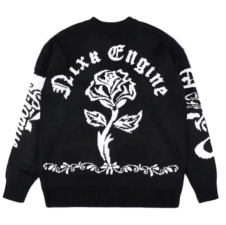 Custom LOGO OEM & ODM men sweater Jacquard pattern knitwear crew neck knit jumper winter cotton designer knit sweater for men