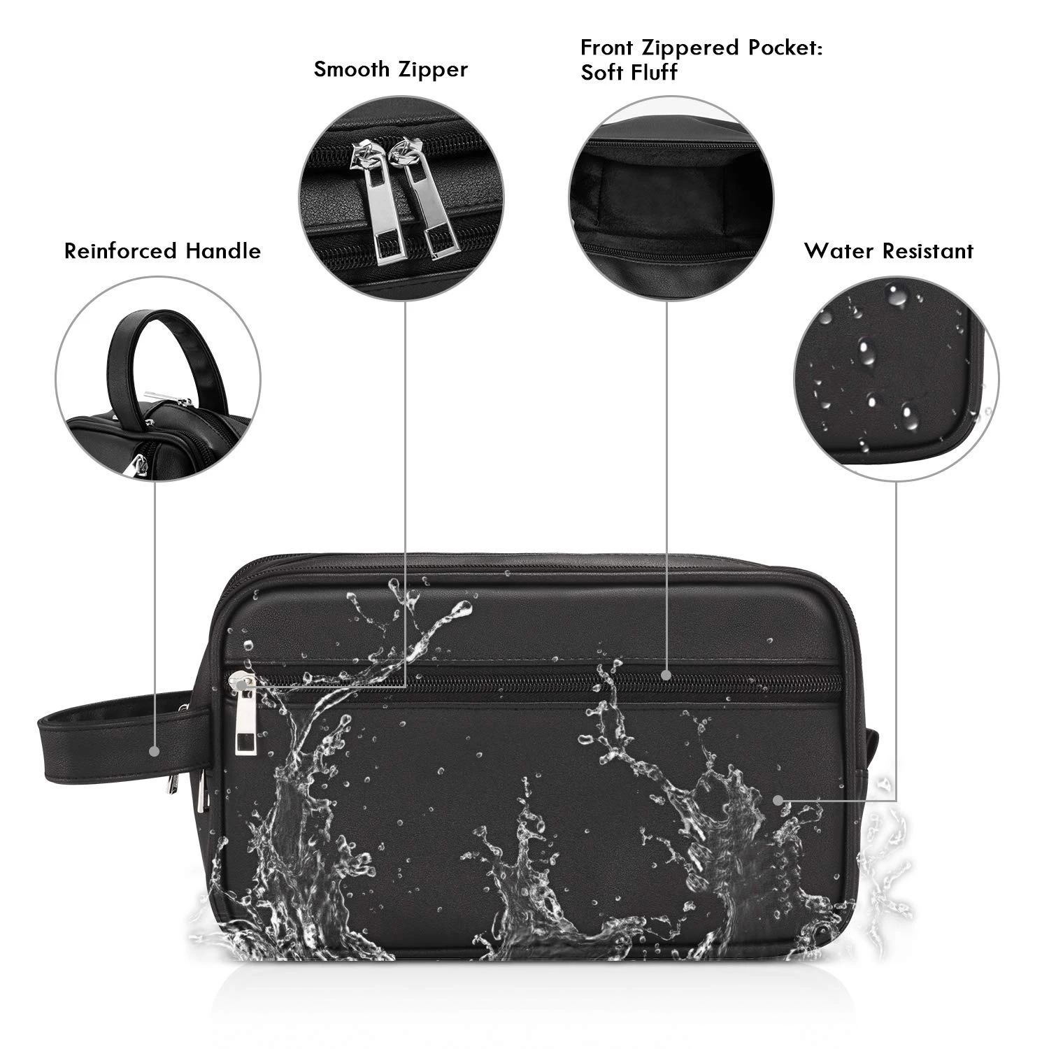 Custom Logo Black Pu Leather Cosmetic Bag Men Handle Razor Shaver Storage Makeup Organizer Portable Travel