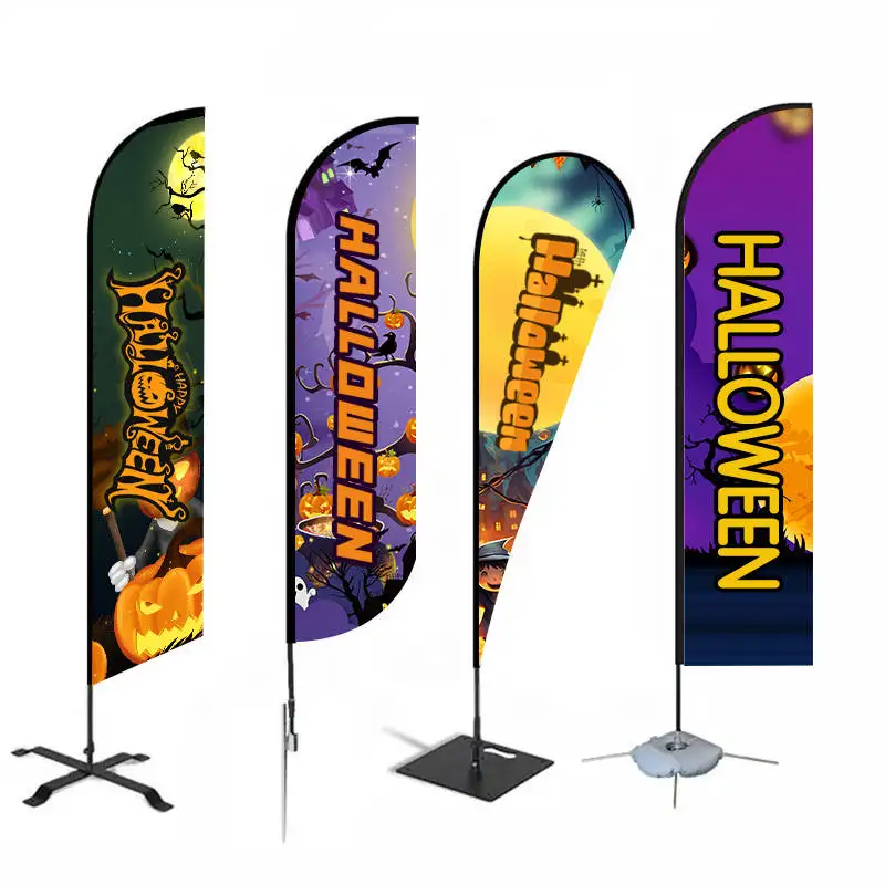 Custom Logo Printed Halloween Spider Witch L-Shape Flag Banners Teardrop/Feathers Promotion Exhibition Displays