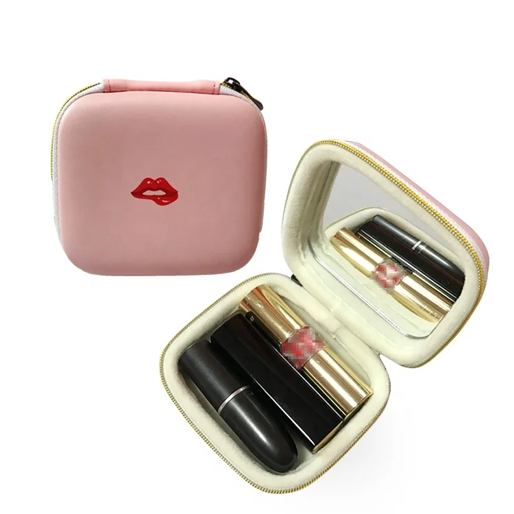 Cute Beautiful Bag Custom Logo Original Box Red Mouth Design Shell PU Leather Pouch Cosmetic Bag with Mirror Inside