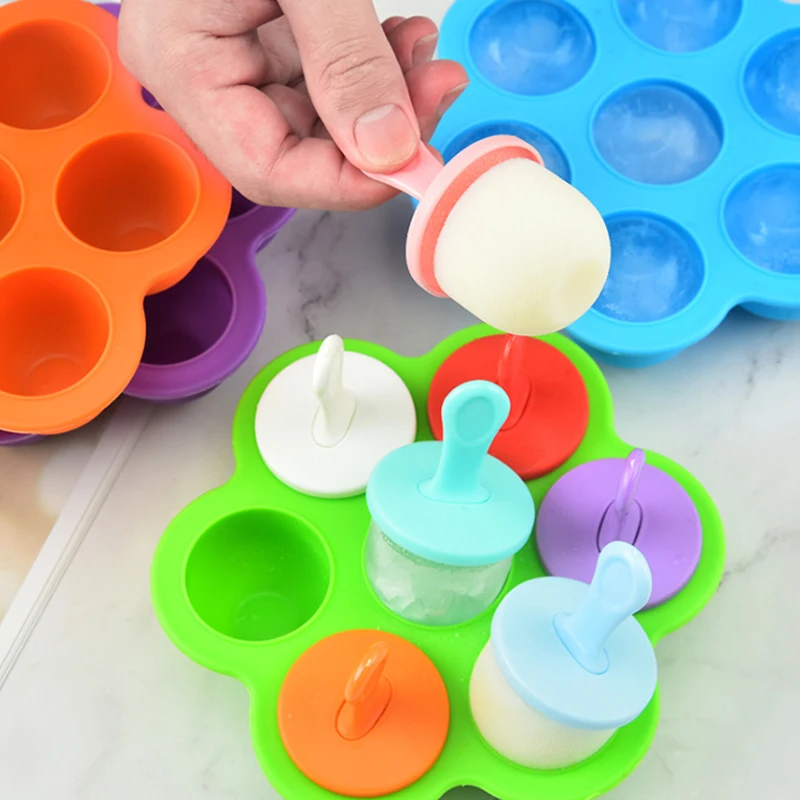 Wholesale Non-Toxic Food Grade Easy to Release 7 Holes Frozen Storage Tray Diy Freezing Silicone Baby Food Freezer Tray