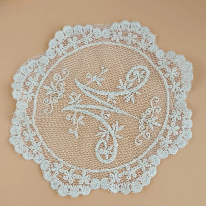 coffee cup organza embroidery doilies,flower applique embroidery lace doilies for table decoration