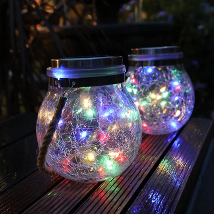 Hanging Solar Light Outdoor Waterproof IP44 Hanging Solar Mason Crack Jar Light Waterproof Crack Glass Globe Garden Light