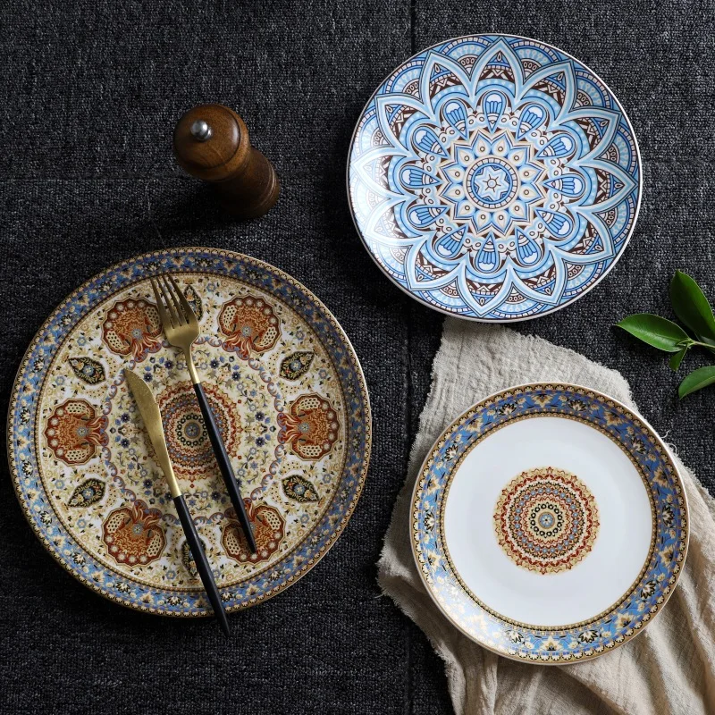 2023 Colorful Dinner Dish Round Plates Porcelain Ceramic Dinnerware Plate