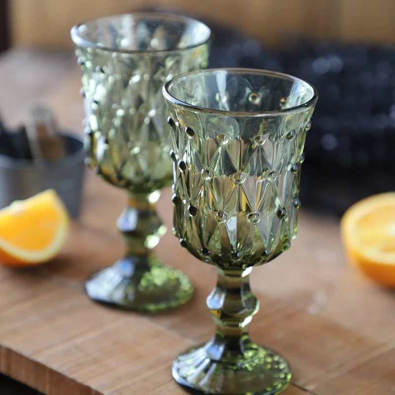 2021 New wholesale dishwasher safe Green pearl embossed wine glass wedding decoration bubble drinking goblet for selling