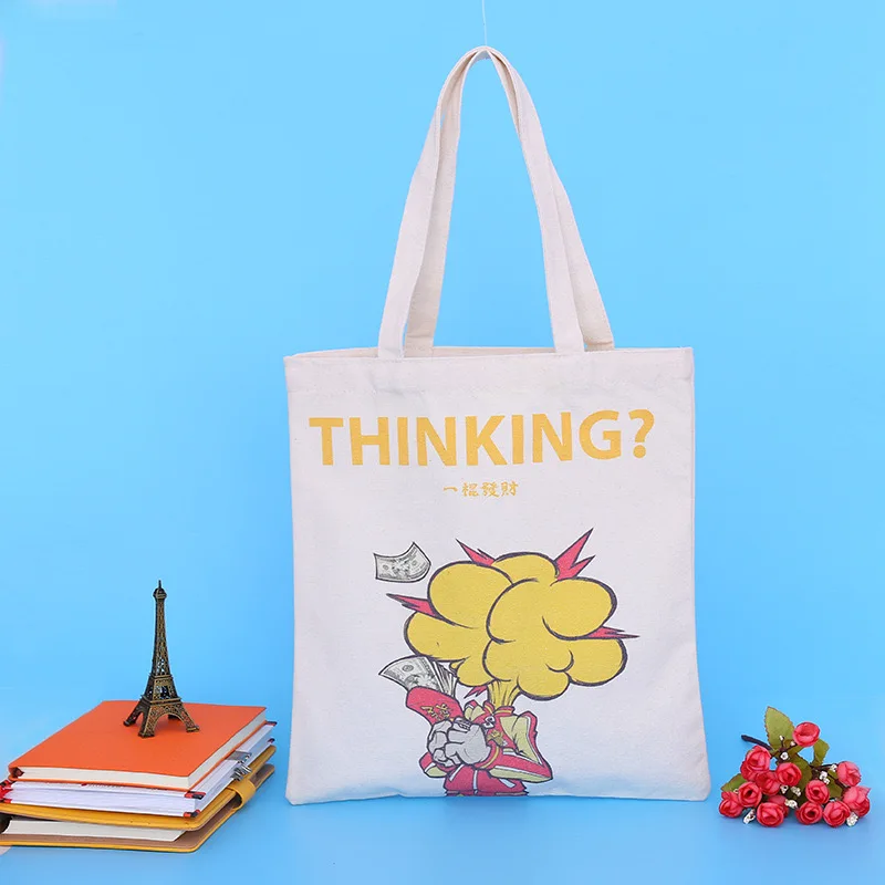 Black Color High Quality Custom Printed Logo Brand Cotton Tote Bag