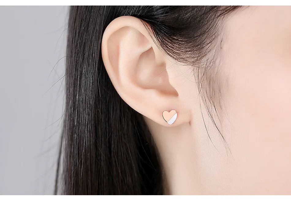 ACME Silver Simple Heart-Shaped Ear Accessories Mother-of-Pearl Gold Plated Stud Trendy Tiny Two Color Earrings for Women Party