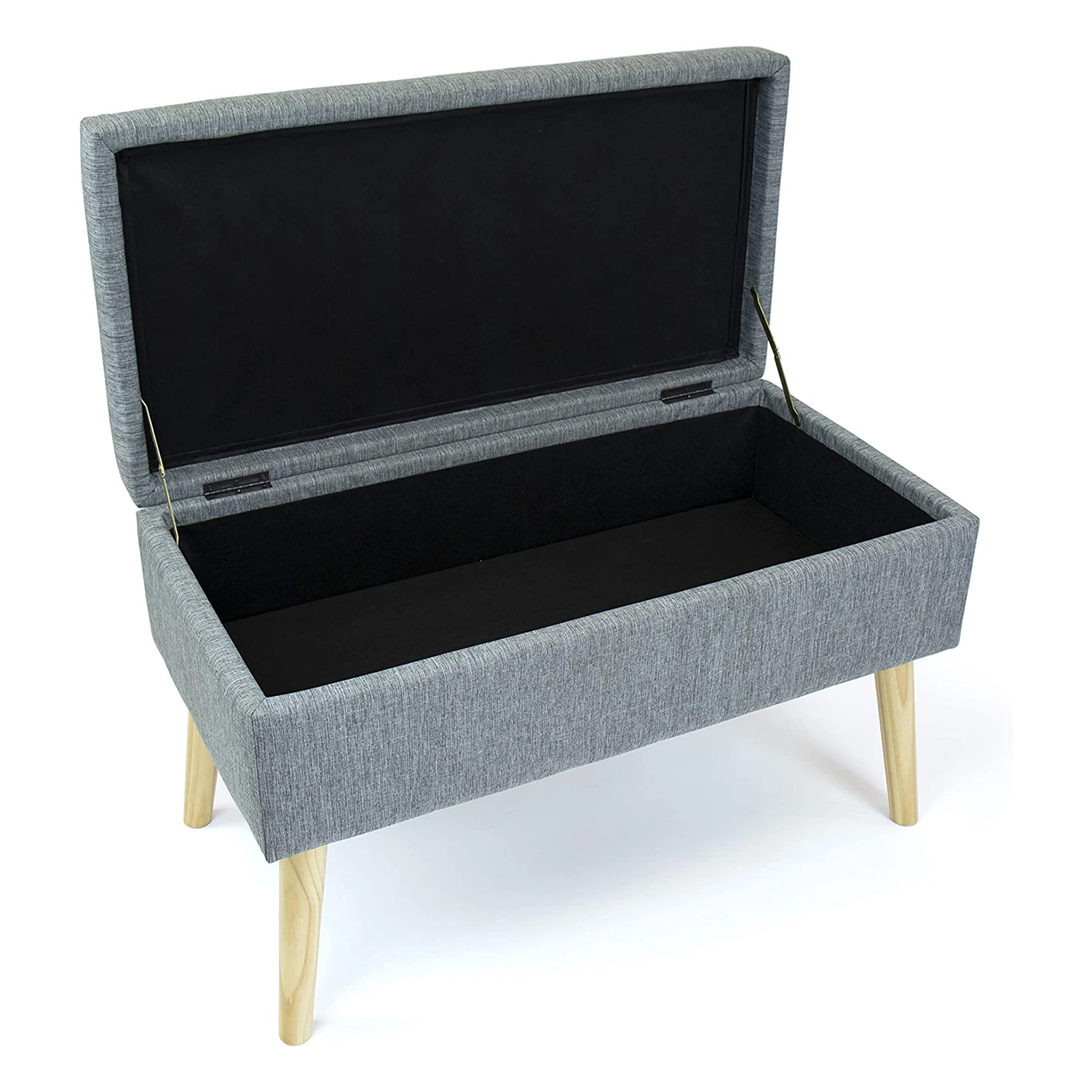 Home Living Room Furniture Custom Designer Grey Fabric Bench Storage Stool Ottoman Long Storage Bench