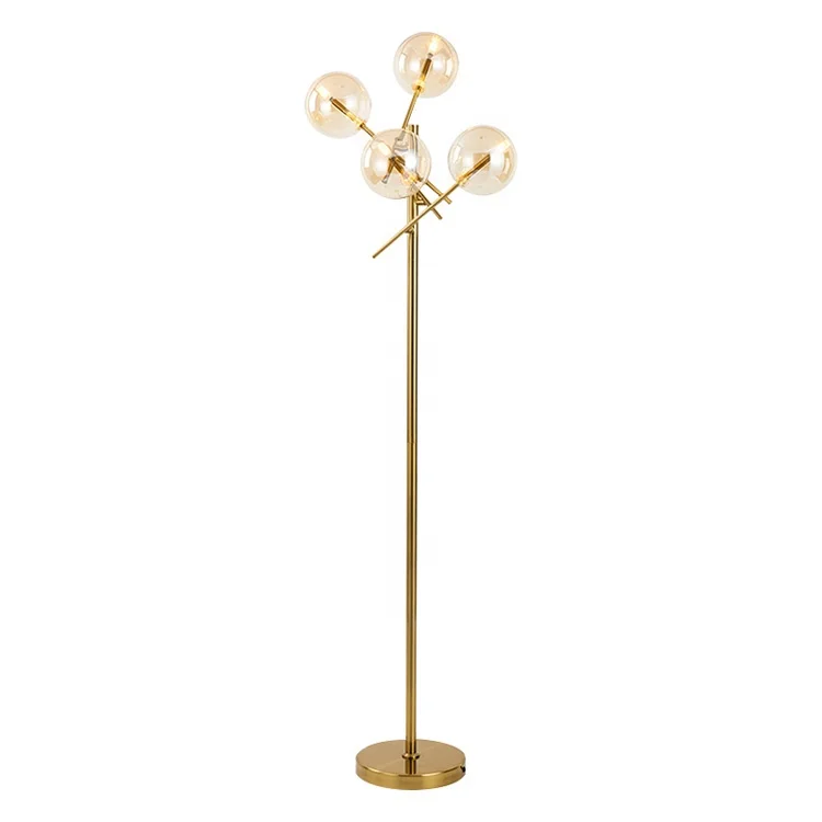 Simple E27 Mirror Titanium Metal Frame Floor Light Cognac Ball Glass Standing Floor Lamp