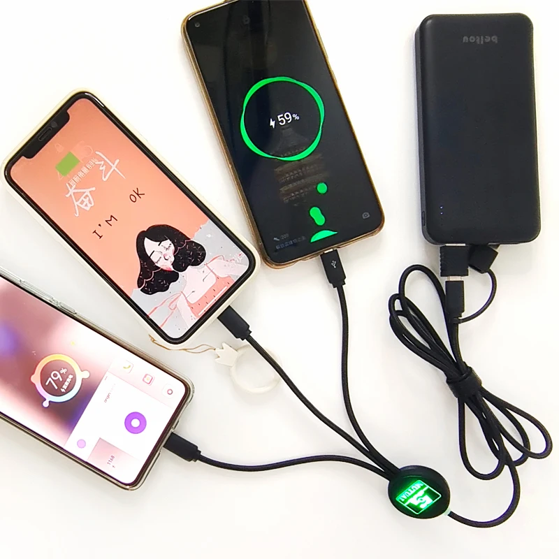 Оптовая продажа с фабрики, высокое качество, все в одном, универсальный usb-кабель 2 в 3 для быстрой зарядки и передачи данных со светодиодным логотипом типа c под заказ, подарки