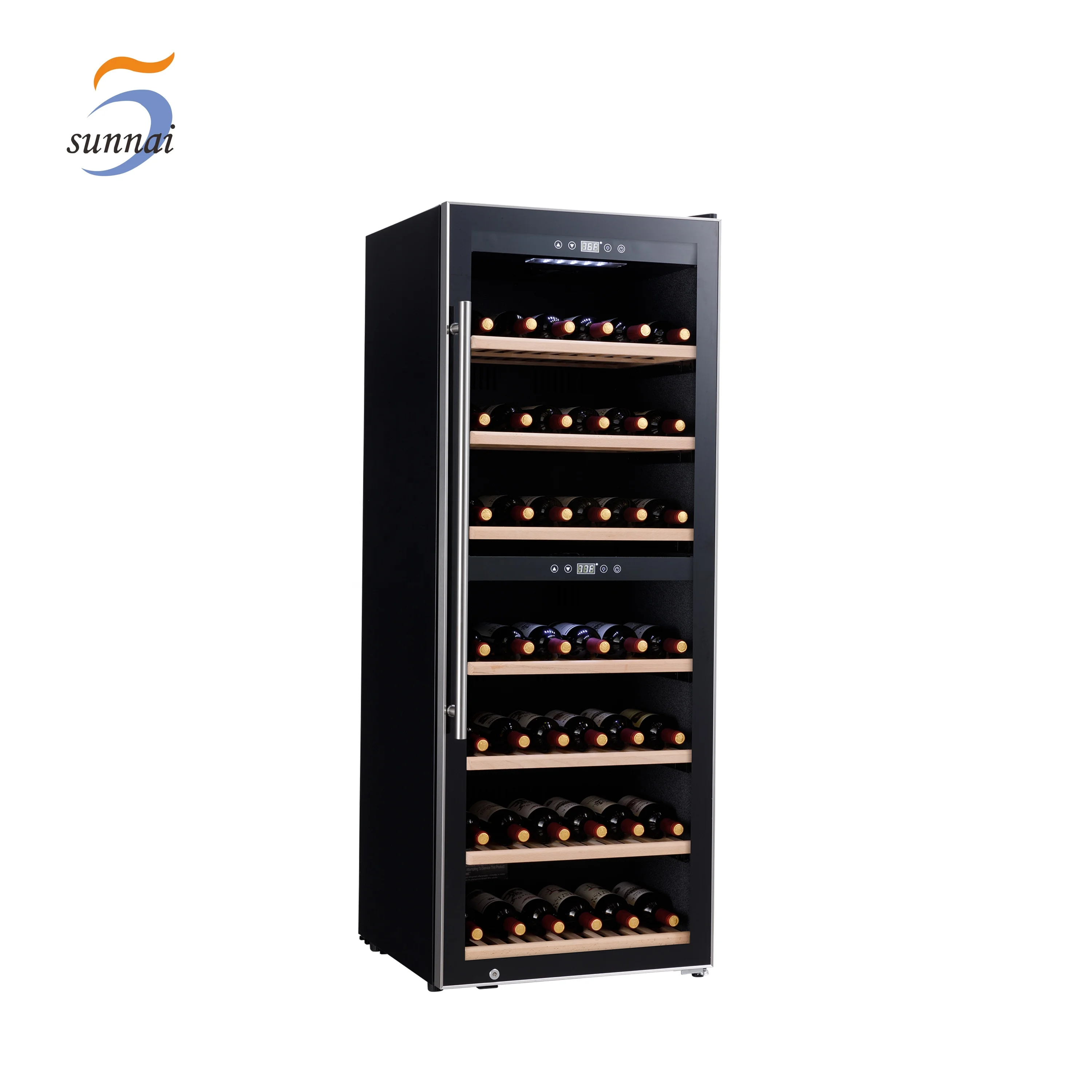 Custom made dual zone 126 bottles black panel compressor big wine fridge