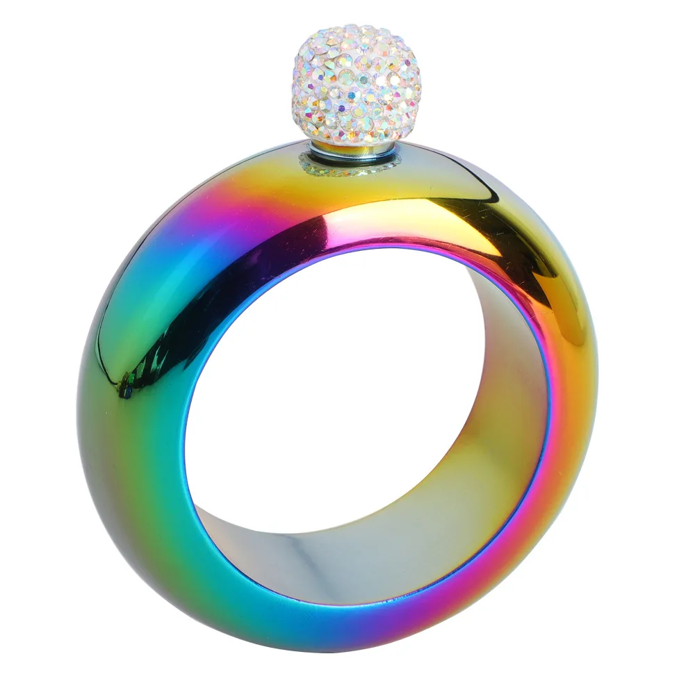 
new style 3.5 oz Colorful Bracelet Shaped Stainless Steel Liquor Alcohol Flask Round Wine Bottle Hip Flask with diamond lid 