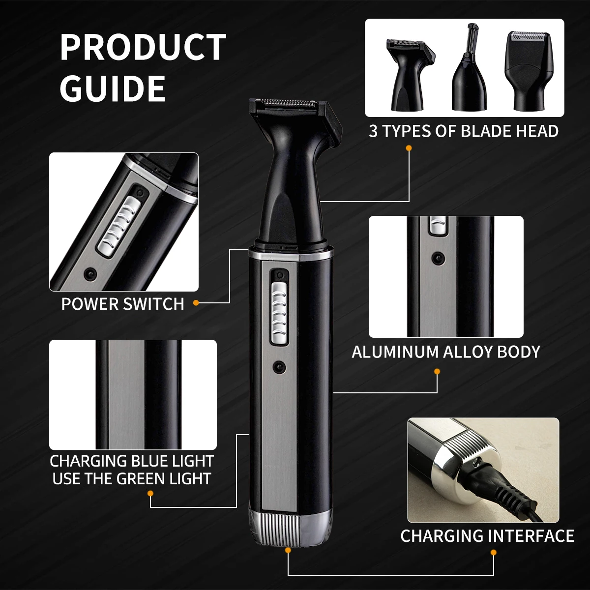 2024 4in1 Electric Nose Hair Trimmer Multifunctional Sideburns Shaver with USB Power Source for Household and Hotel Use