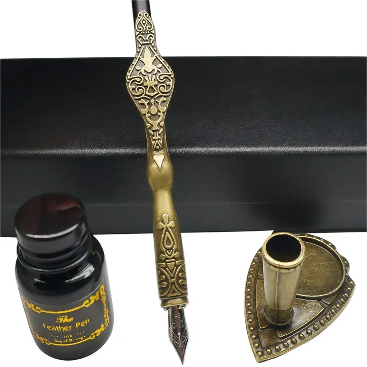 Calligraphy Dip Pen Set Handcrafted Dip Pen Writing Case Wooden Dip Pen Set with Ink &3 Nibs &Ink pen holder