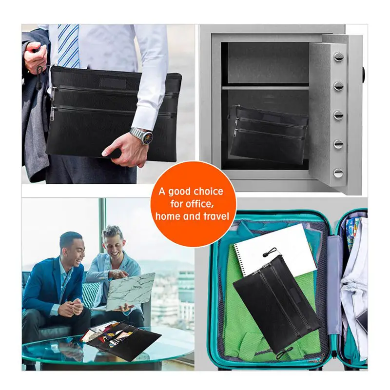 Waterproof and Fireproof Money Bag Fireproof Safe Storage Pouch with Zipper for A4 Document Fireproof Document Bags