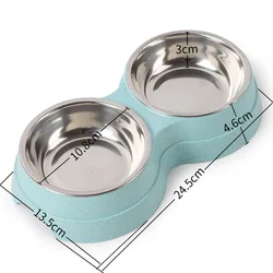 Wholesale Stainless Steel Pet Double Bowl Dogs Drinking Dish Feeder Kitten Cats Food Water Bowls
