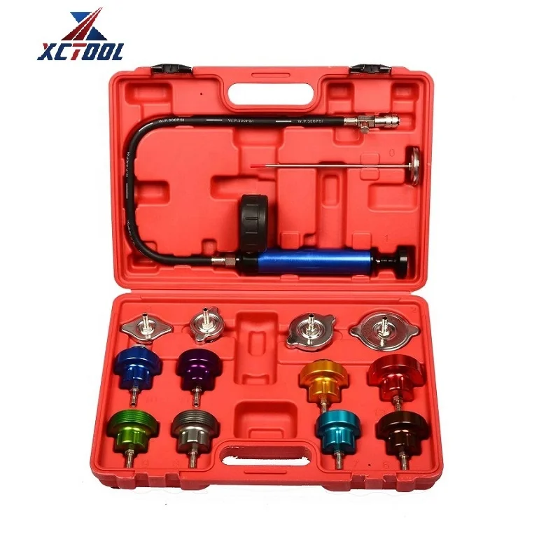 XCTOOL 14pcs Automotive Radiator Cooling System Pressure Tester Kit Car Water Tank Leak Detector Cooling System Tester XC9044
