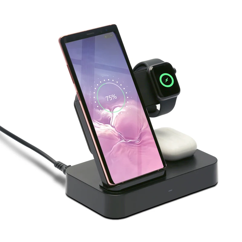
New arrivals 2021 private mode AC input 30W 3 IN 1 fast wireless charging stand for smart phone iPhone iWatch TWS 