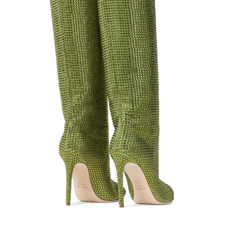 Fashion show cross-border foreign trade Large size lady sky Star stiletto heel rhinestone pointed knee sheepskin thigh-high boot