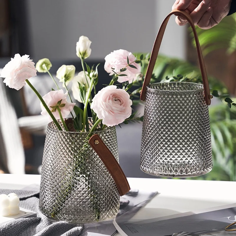 Bulk Colorful Designed Handbag Glass Vase Leather Handle Bag Shaped Vase Centerpieces Vases for Wedding Table