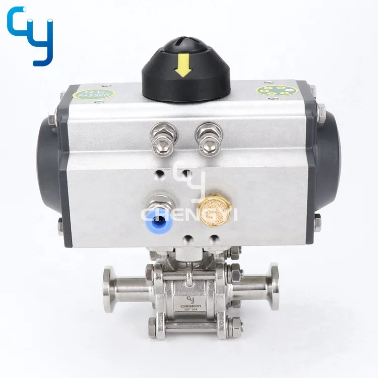 sanitary stainless steel  3 pc pneumatic ball valve
