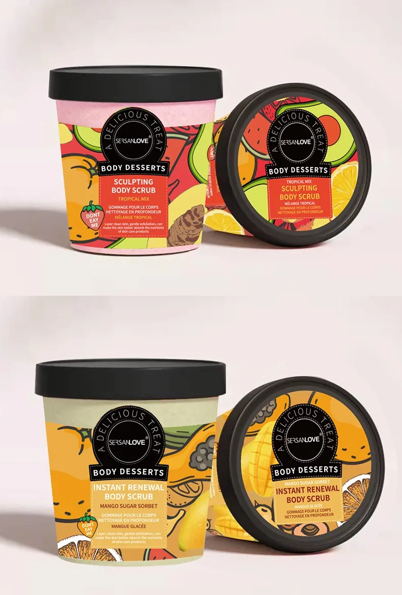 Hot sales High quality oem/odm anti-cellulite body scrub whitening exfoliate fruit fragrance all skin body