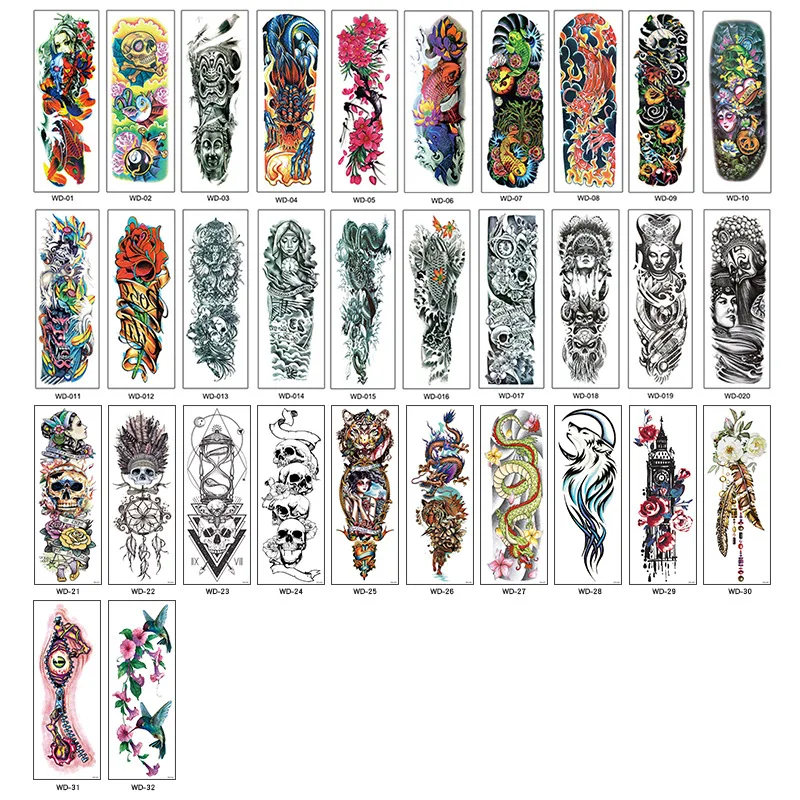 Free Quality Temporary Fake Skin Tattoo Sticker Washable Critica temporary Tattoo Arm Rest Tato Lengan Tangan Full For Man