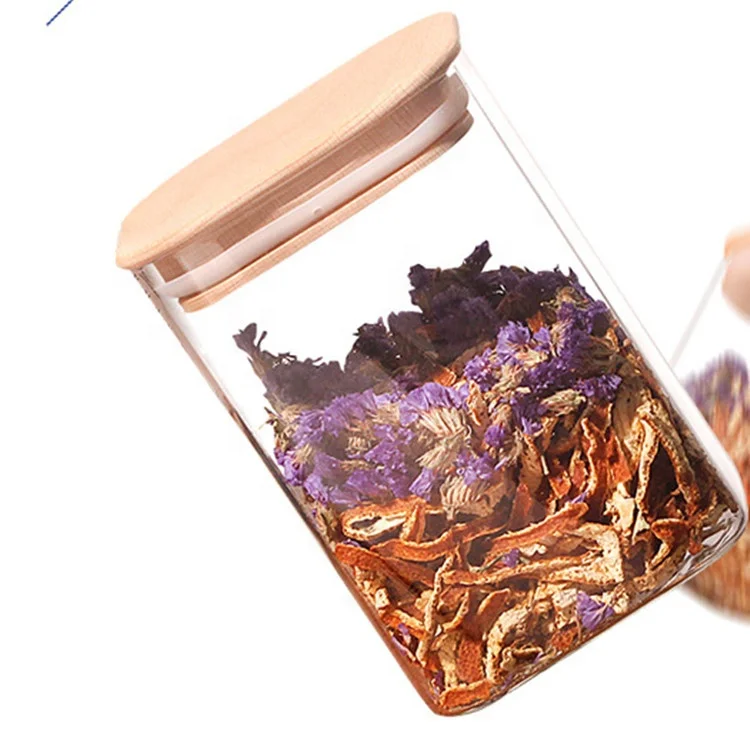 Wholesale Kitchen use clear Nut candy effervescent  package High Borosilicate custom square glass storage jar borosilicate glass