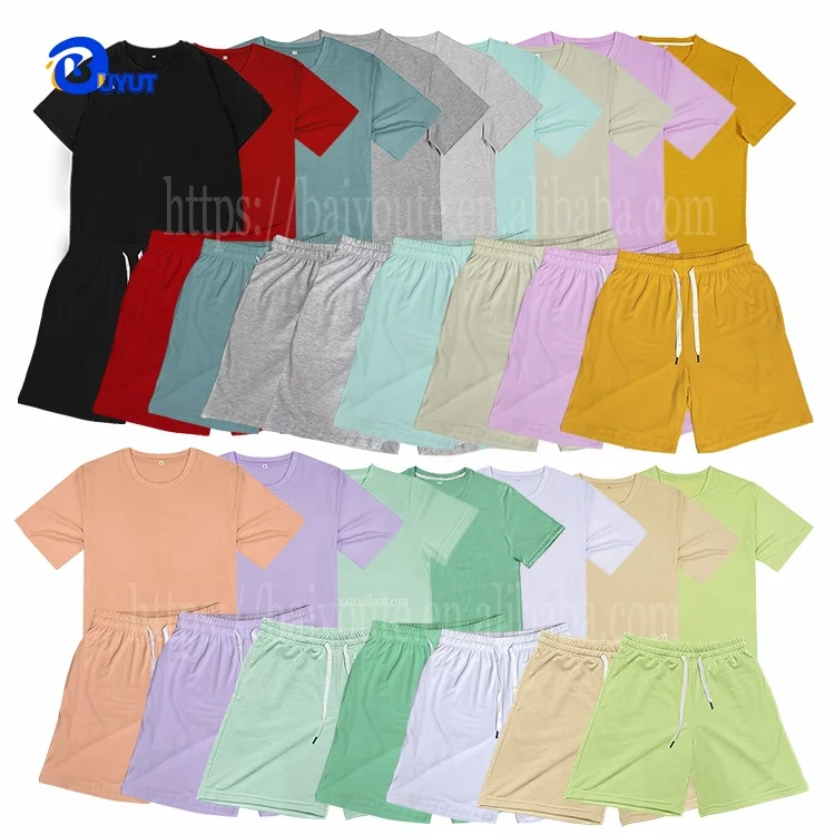 US unisex kids Blank Sublimation tee and short in a set DTF silk screen printing LOGO children tshirts and pants clothing sets