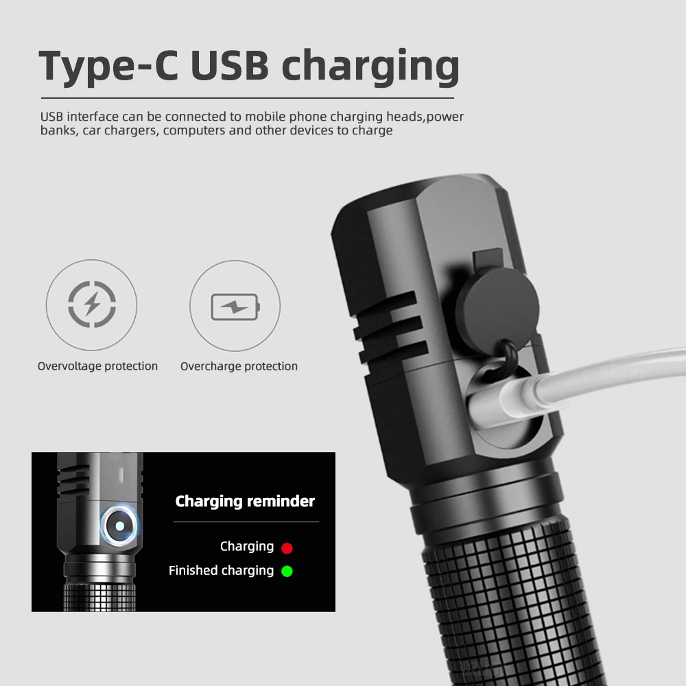 Waterproof XHP50 LED Flashlight Mini USB Torch Rechargeable Zoom Fishing Lantern Powerful Tactical Flash Light Camping Lamp