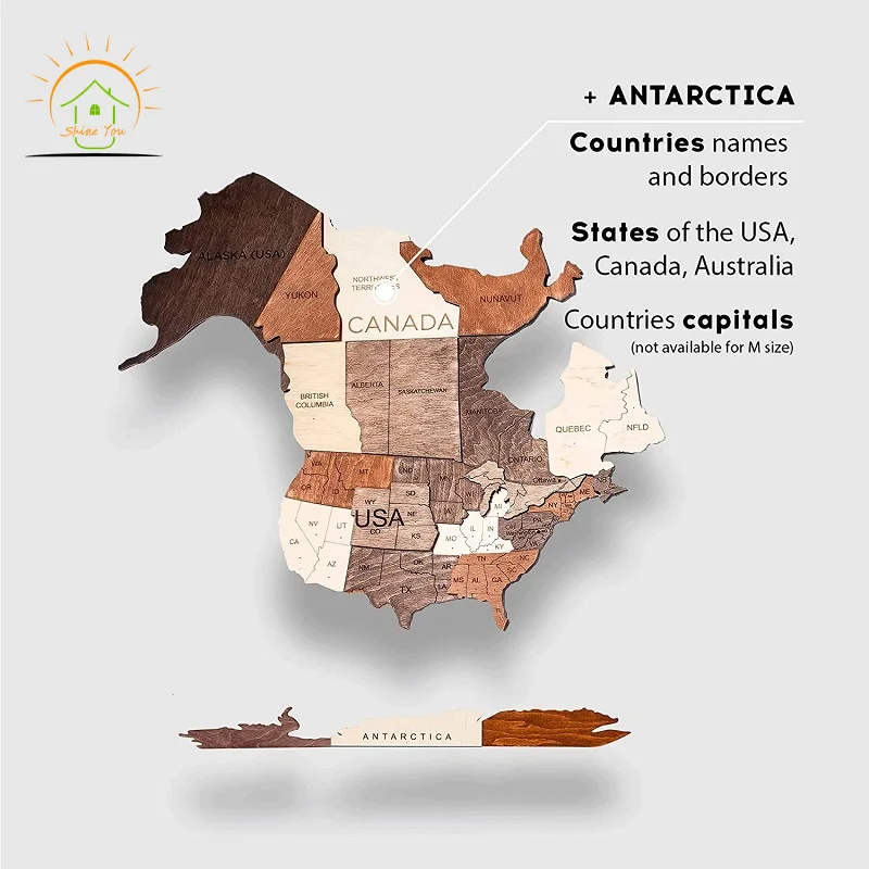 Wholesale hot sale solid wood gifts large art wall world travel map 3D wood world map for home decor