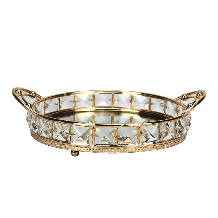 HELI Gold Mirror Tray Home Decorative Round Glass Vanity Luxury Perfume Decorative Mirrored Tray