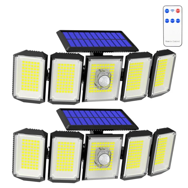 Outdoor Solar Lights 5 Adjustable Heads 300 LED Motion Sensor Lights Cordless Wide Lighting Coverage Spotlight IP65 Waterproof