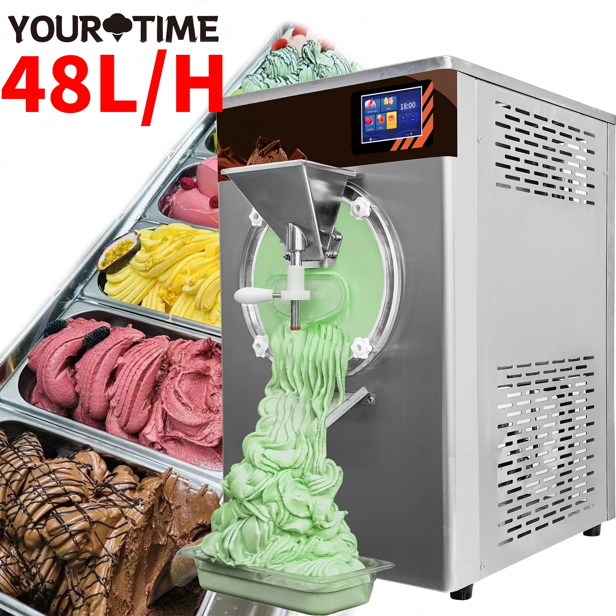 YourTime 48L/H Countertop Emery Thompson Fresh Fruit Sorbets Artisan Frozen Custard Hard Ice Cream Machine Batch Freezer