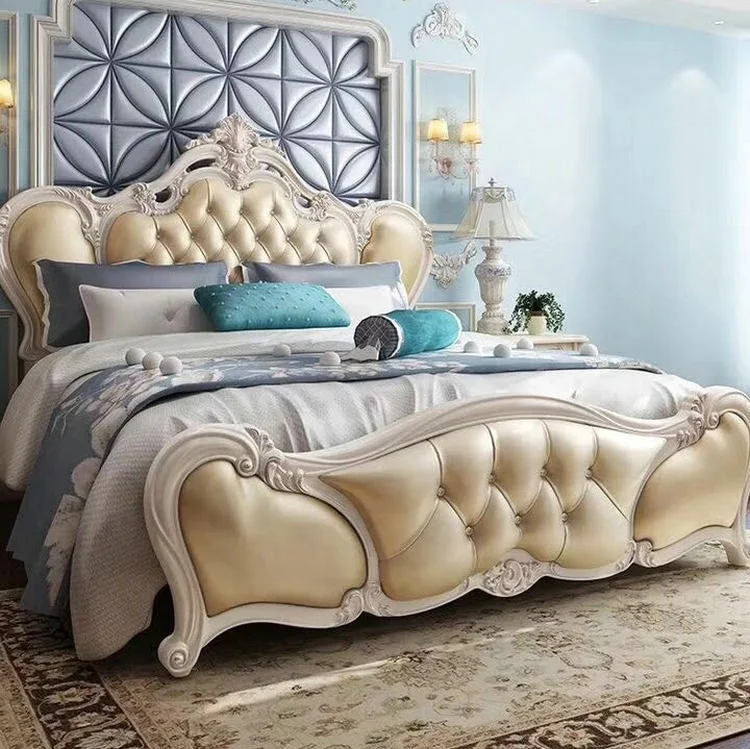 
Green Color European-Style Master Bedroom sets B4021#-G Luxury Carved French Royal Leather Bed 