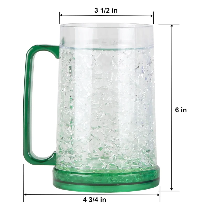 Double Wall Gel-Filled Acrylic Freezer Beer Glasses for BBQs Parties Clear with Assorted Color Base