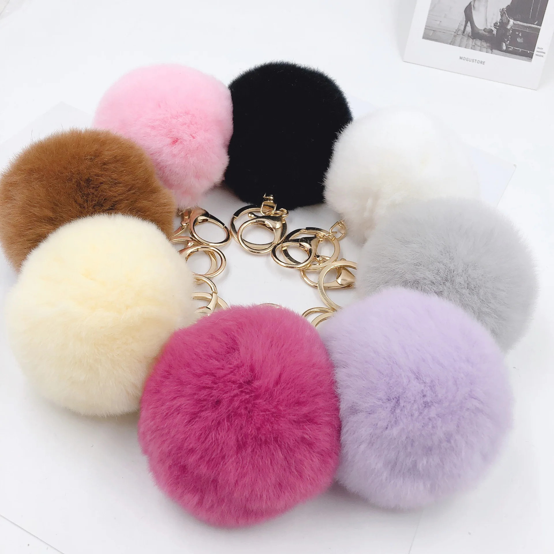 8cm Fur Keychain Pompom Car Keyring Pom Pom Fox Rabbit Fur Charms Keychain