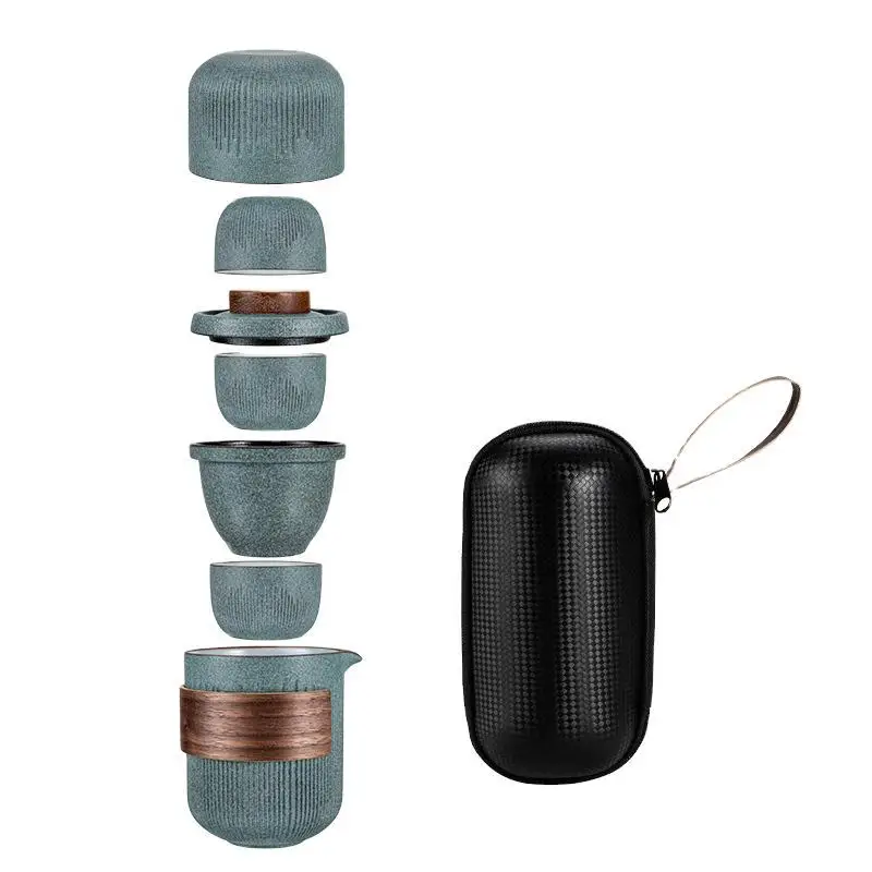high quality fashion unquie Chinese kunfu portable travel ceramic tea cup set, water kettle 4 cups set with bag